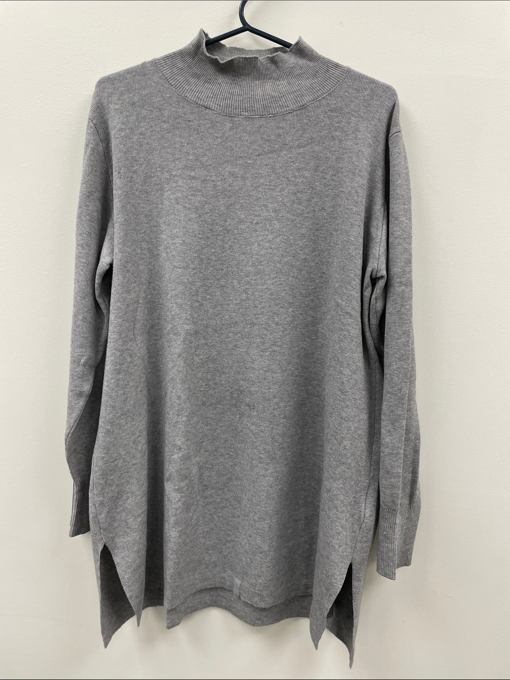 Relaxed Grey Mock Neck Tunic Sweater